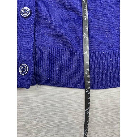 Nicole Miller‎ Original Women's Cardigan Sweater Metallic Threads Medium Blue - Picture 6 of 9